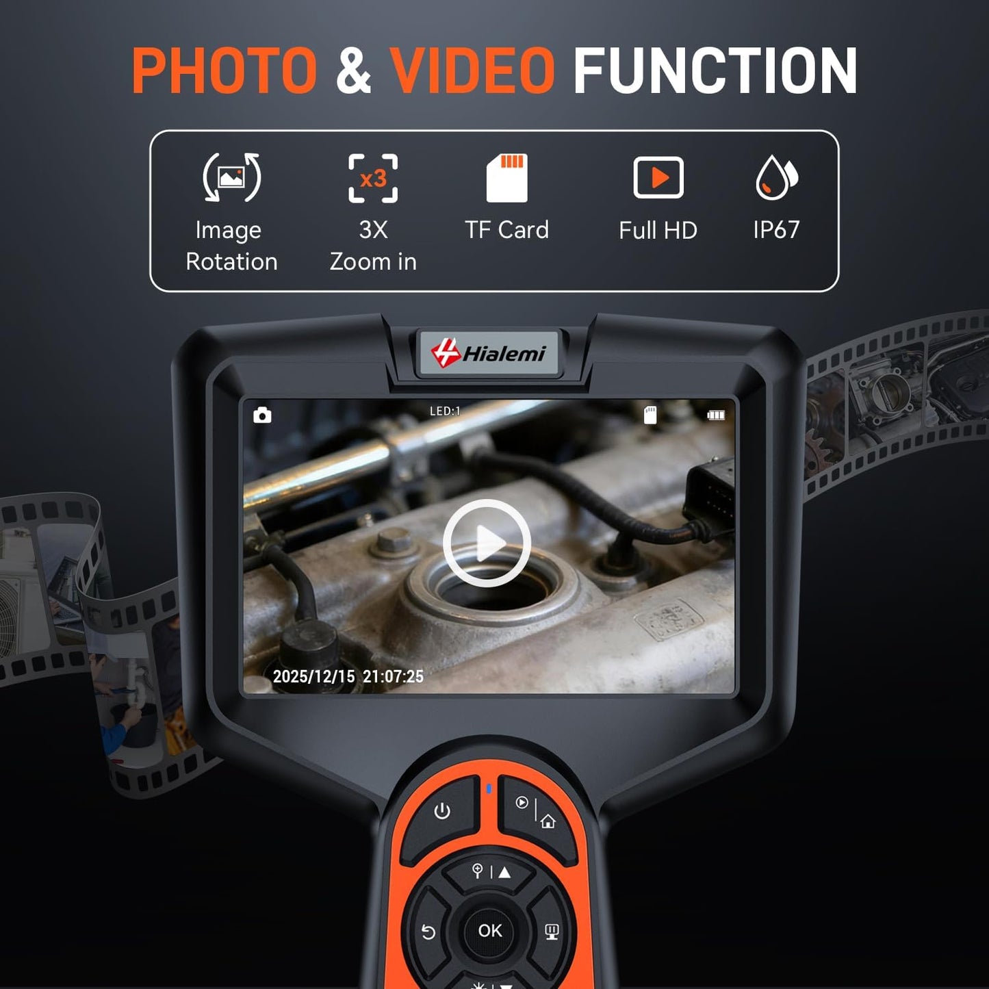 3.9mm Borescope Camera with Light, 5" Industrial Endoscope Camera | 3.9mm Ultra-Thin Probe, 5FT Semi-Rigid Snake, Built-In LED Flashlight for Engine, Automotive, Aircraft, Wall, Pipe Inspection