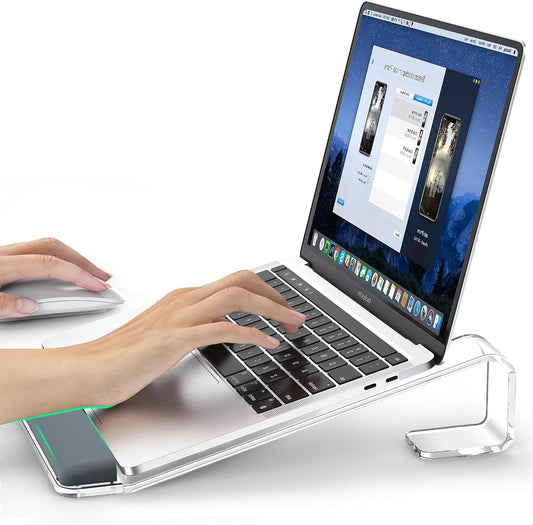 LOXP Acrylic Laptop Stand for Desk, Laptop Stand with Wrist Support | Removable Notebook Stand Ventilated Cooling Computer Riser Ergonomic Acrylic Lectern Mount Compatible with 10-17” Laptops