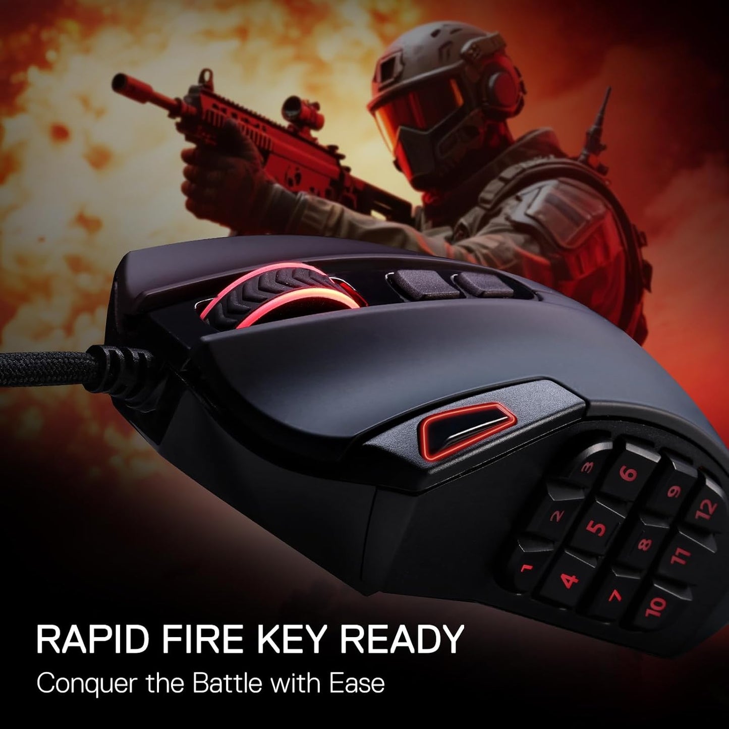 Redragon M921 Wired RGB MMO Gaming Mouse 12400 DPI Remapping Keys | Stable Lag-Free Connection, Smooth Precise Tracking, Custom Macro Keybinds, Vibing Backlight, Ergonomic Grip Body Comfort