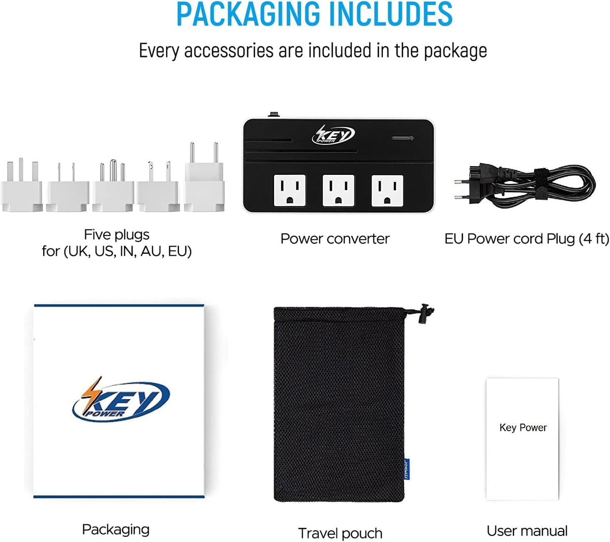 Key Power 230-Watt Step Down 220V to 110V Voltage Converter | International Travel Adapter/Power Converter with USB-C Port 18W - [Use for USA Appliance Overseas in Europe, AU, UK, etc.]