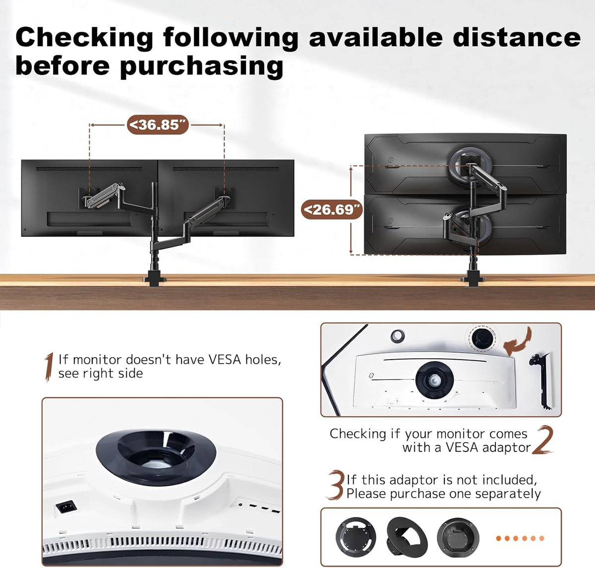 Heavy Duty Dual Monitor Arm for 17-49" Screens, Vertical Stack, 44lbs