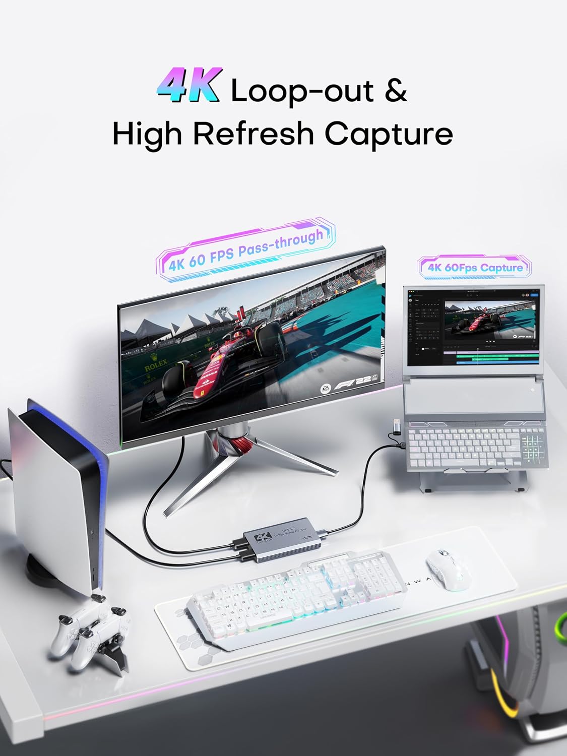 XIIXMASK 4K HDMI Capture Card, USB 3.0 4K60FPS Capture with Pass-Through | Features USB A/C for 4K60FPS & 1080P 120FPS video game capture & streaming. for PS4/5, Xbox, Switch1/2, PC, Mac & camera.