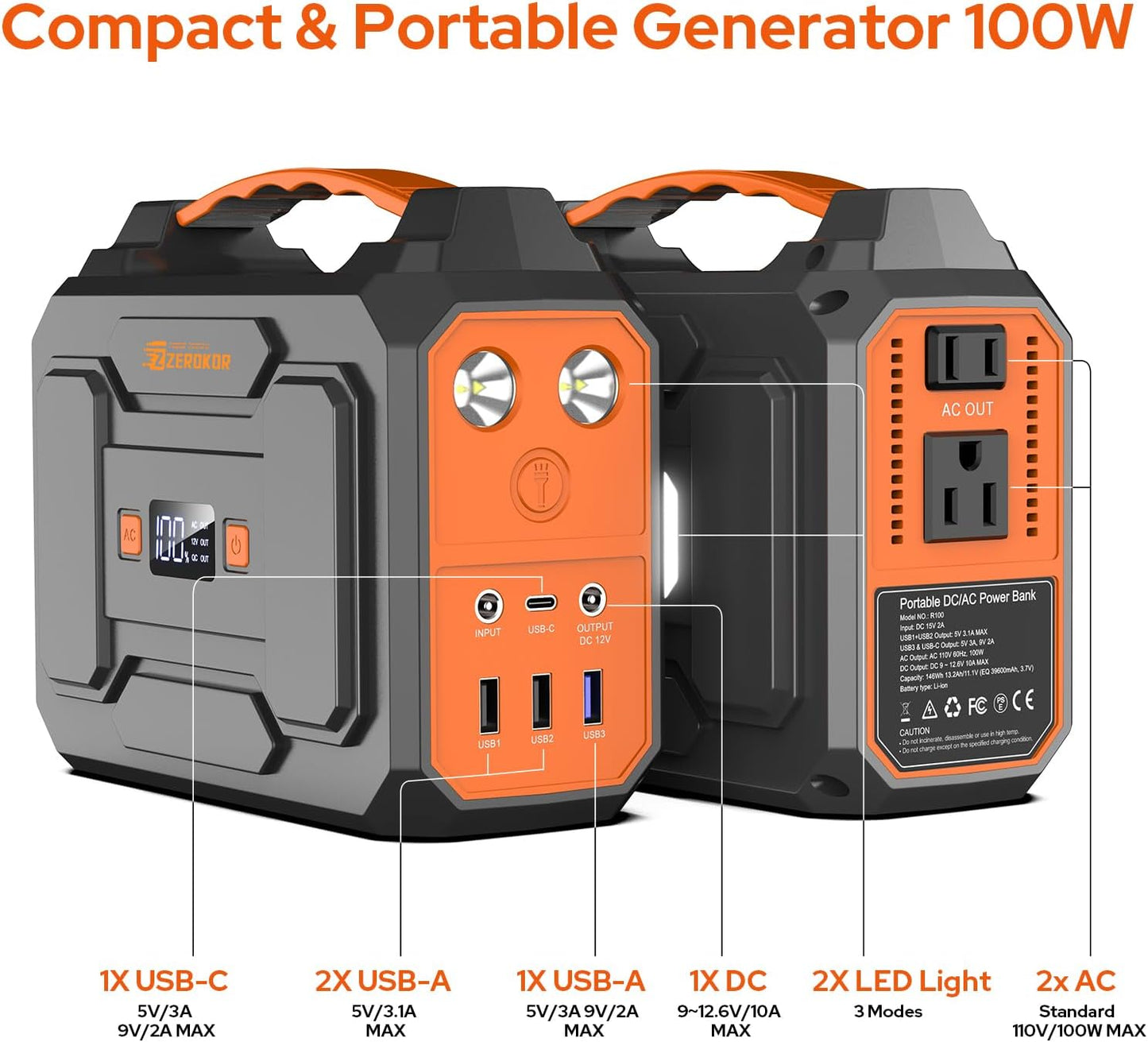 Portable Solar Generator with Panel, 300W Portable Power Station with Foldable Solar Panel 40W, 110V AC Outlet 100W Camping Solar Power Bank Lithium Battery Pack for Home Use RV Outdoor Power Outage