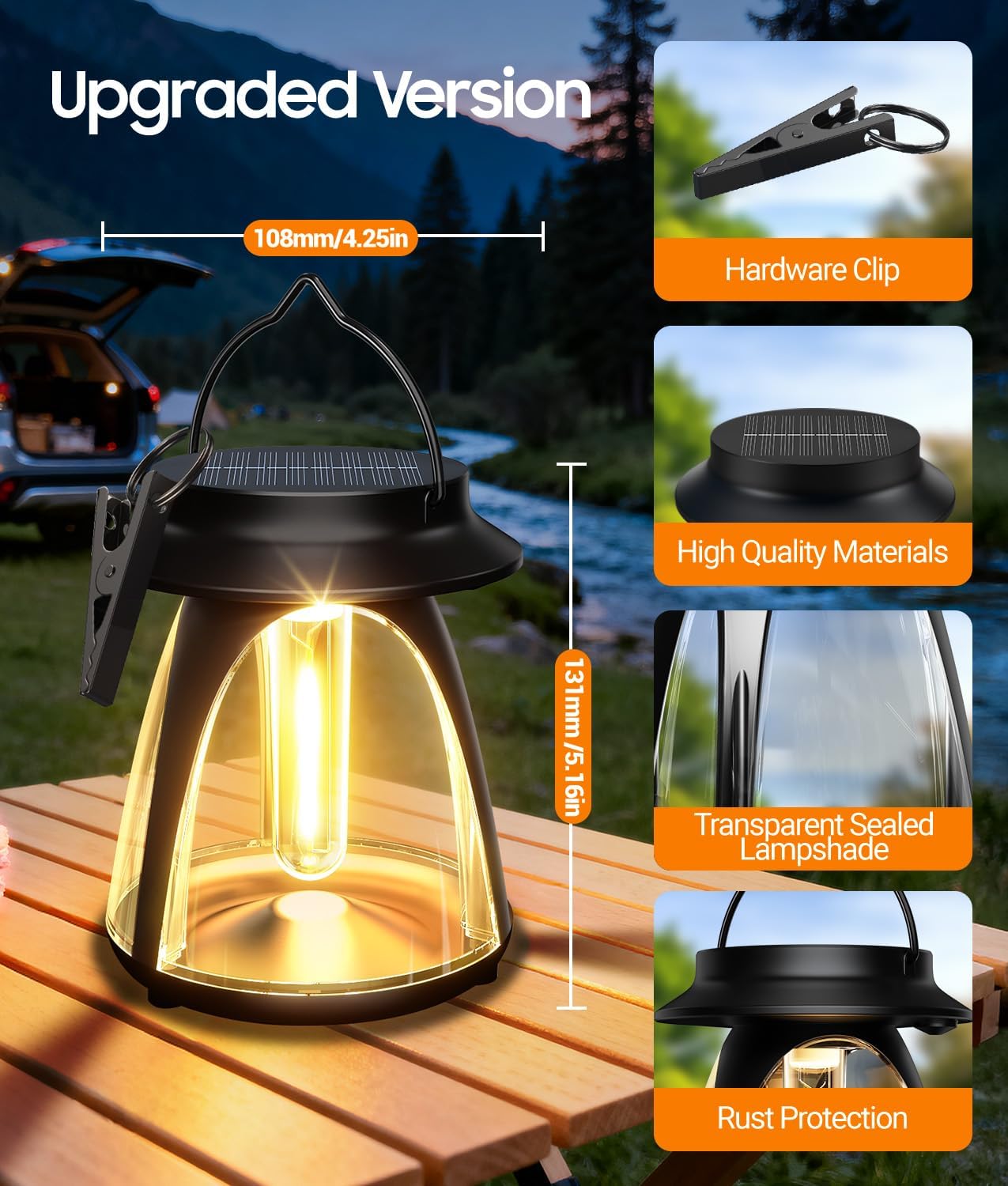 Outdoor Hanging Solar Lanterns, IP65, 2 Brightness Modes, 2 Pack | Warm white light with 2 brightness modes, 8–12 hour runtime and dusk-to-dawn sensor for patios, porches, yards and camping