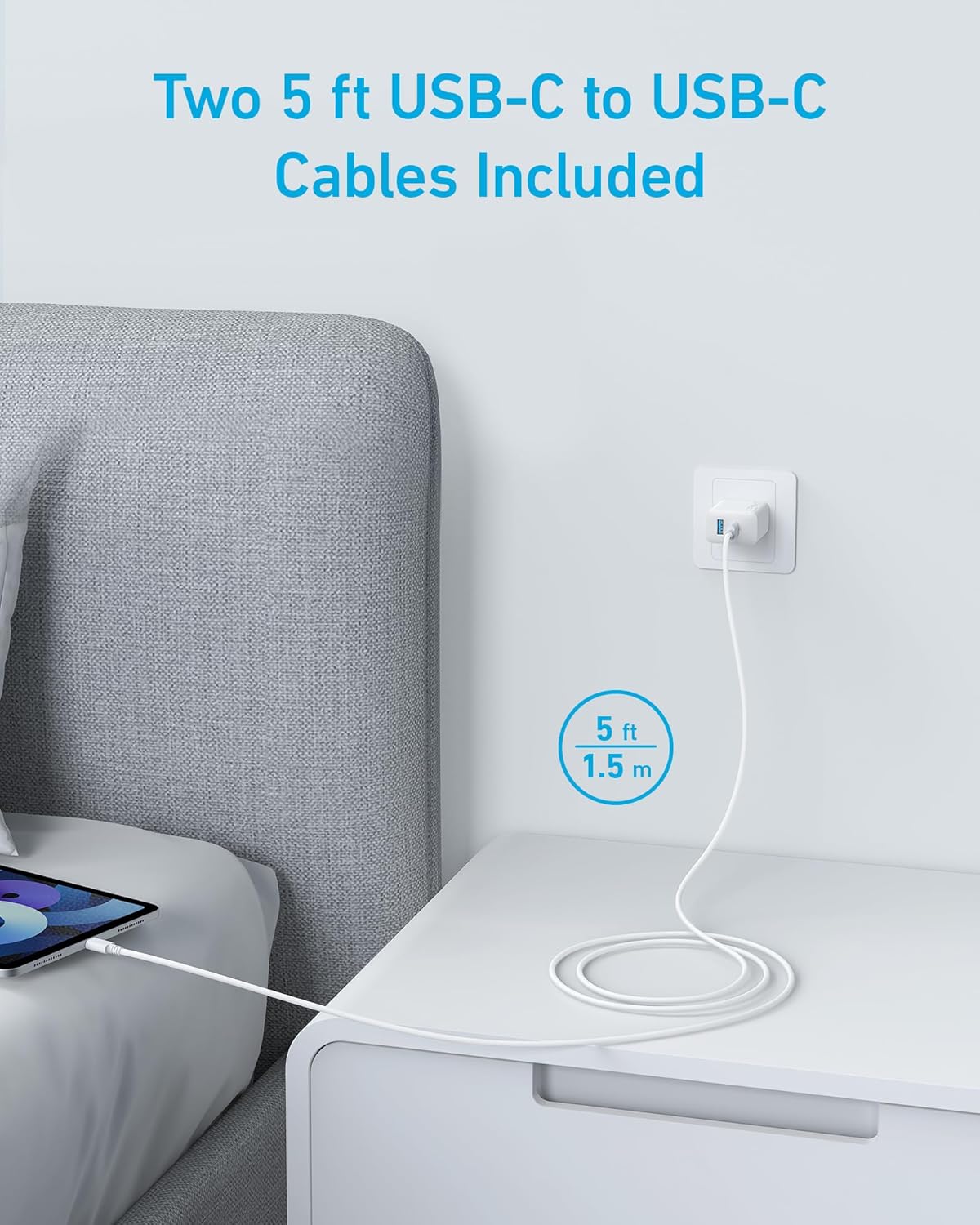 Anker Phone Charger, 20W USB C Charger Block, Type C Charger Fast Charging | For iPhone 17/17 Plus/17 Pro Max/16/16 Plus/16 Pro Max/15 Pro Max/iPad Pro and More (2-Pack with 2 Cables, White)