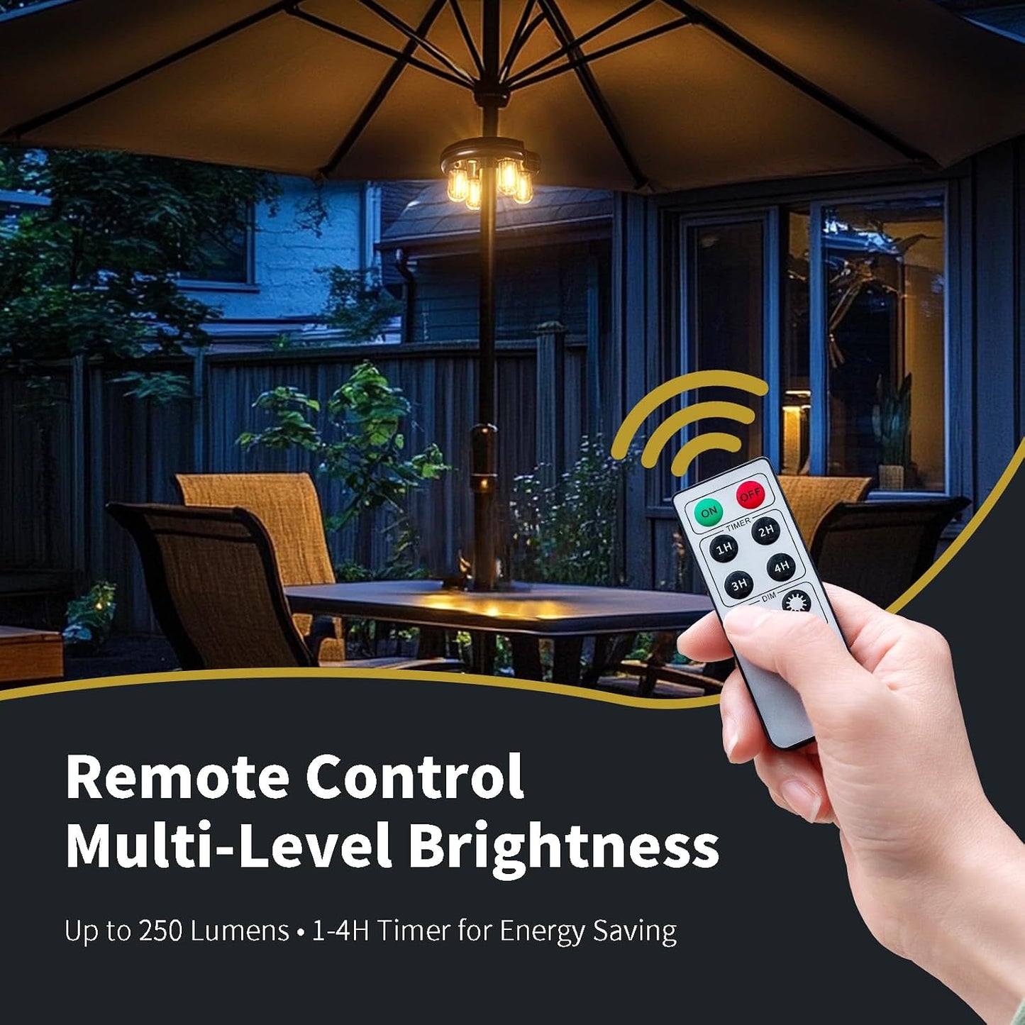 Patio Umbrella Light with Remote Control, Rechargeable Cordless LED Edison Bulbs Pole Light with 10 Brightness Levels for Garden, Patio, Backyard, Camping or BBQ - Brown (1 Pack)