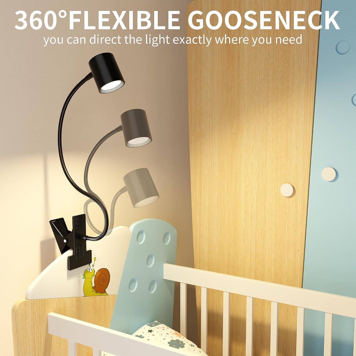 Desk Lamp USB Clip On Light,Book Lights for Reading at Night Clamp Light | 3 Color Modes,10 Brightness Clamp Light,360° Gooseneck LED Reading Light for Books in Bed,Eye-Care for Home Office,Headboards