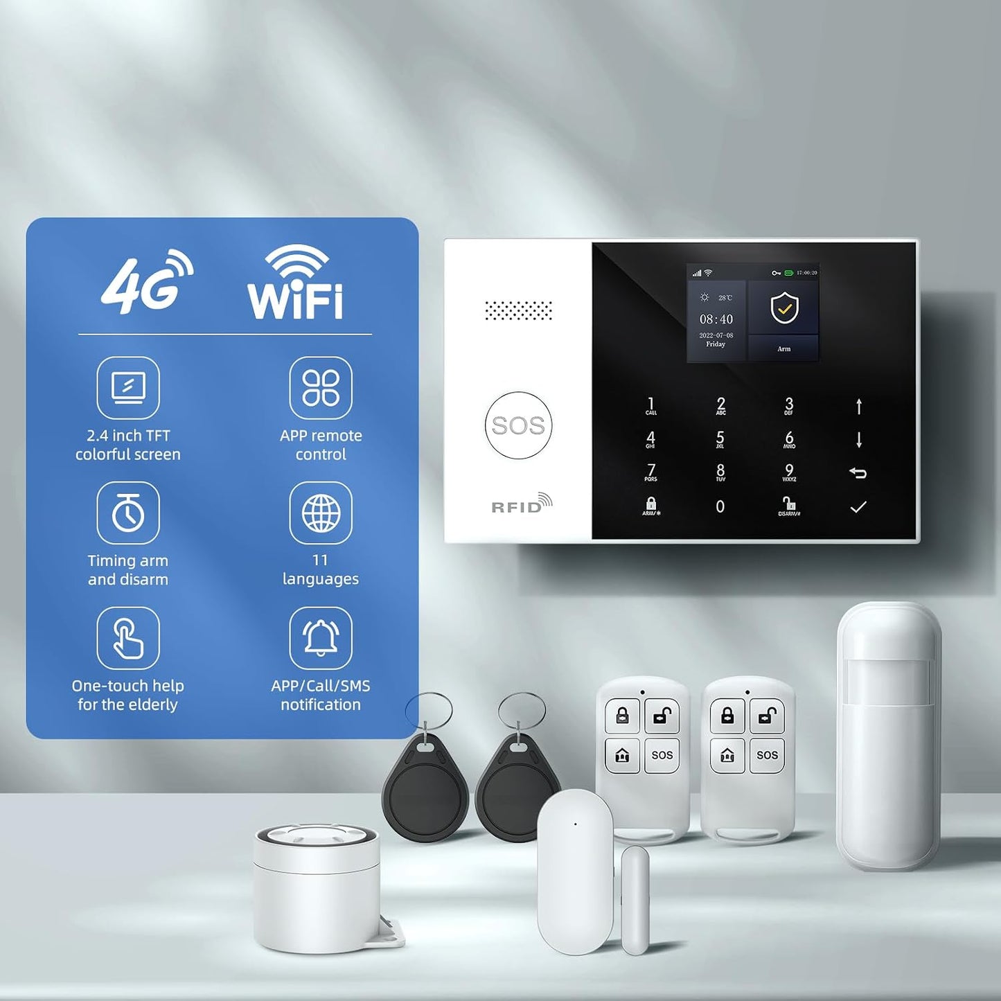 LWOHSI Wireless Alarm System,DIY 4G/WiFi Home Security Systems,Phone APP Alert,Door/Window and Motion Sensors,120 dB Siren,SOS Emergency Button,Compatible with Alexa and Google,No Contract Fee