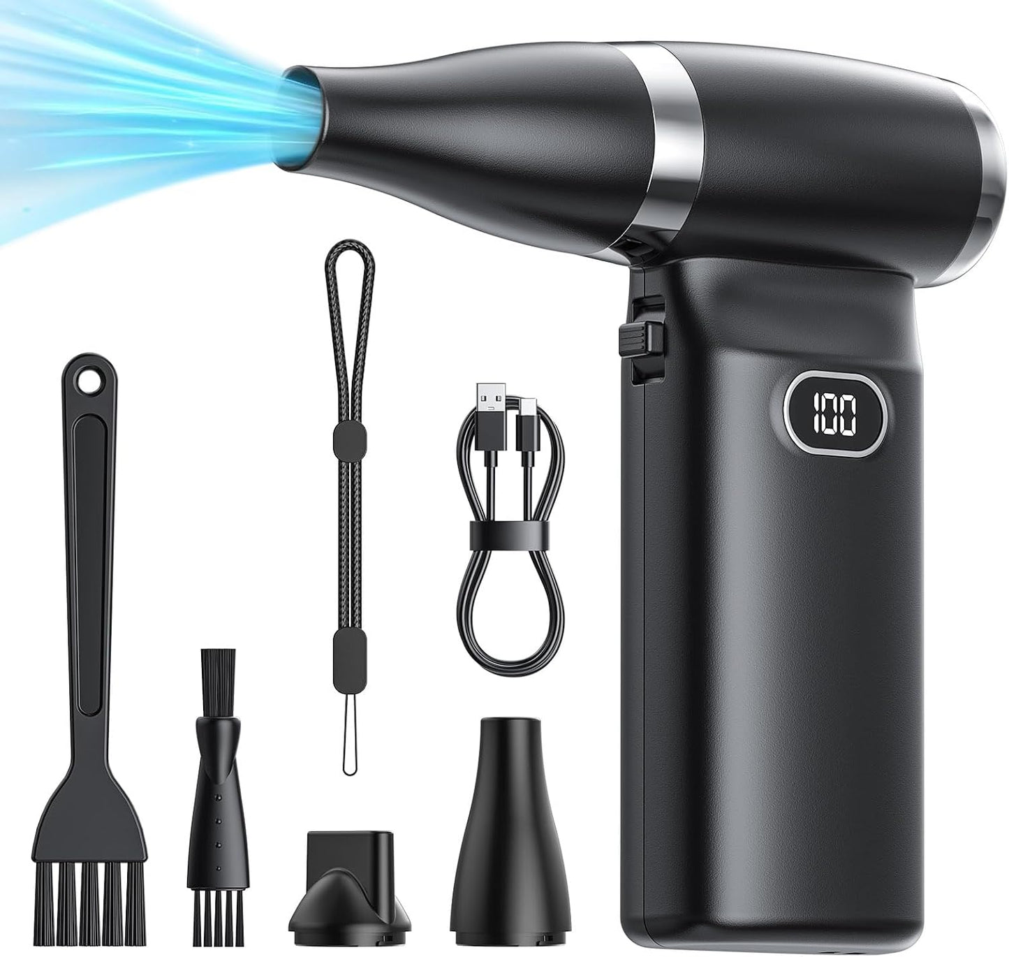 Compressed Air Duster Electric Blower Cordless Canned Air Substitute | 90000RPM 60 MPH High Wind Speed 6000mAh Battery Powerful Cleaner for Computer, Car, Home, etc.