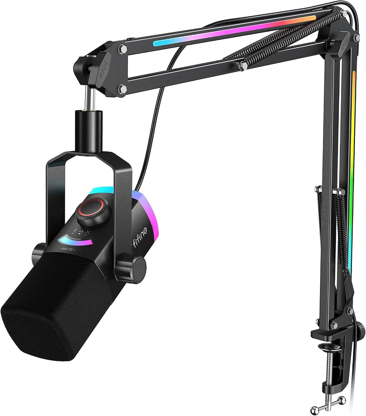 FIFINE AmpliGame AM8PROT Gaming Microphone Kit, XLR/USB Dynamic PC Mic | Streaming Mic Set with Boom Arm, RGB, Tap-to-Mute, Mix Control, Headphone Jack, Volume Knob for Podcast Recording