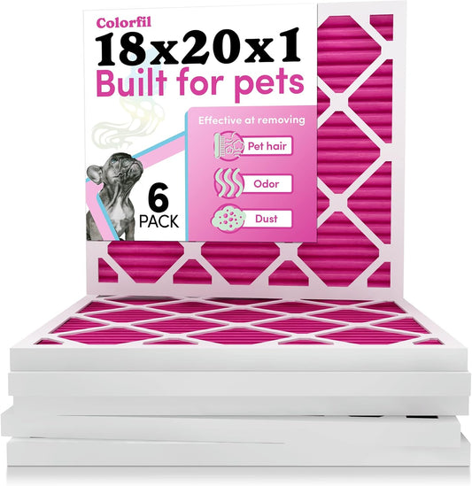 18x20x1 Air Filter by Colorfil | Color Changing Filters for Cat and Dog Odor | MERV 8 Furnace AC Filter for Pet Hair and Dust | 17.5"x19.5"x0.75" Exact Size | Pack of 6