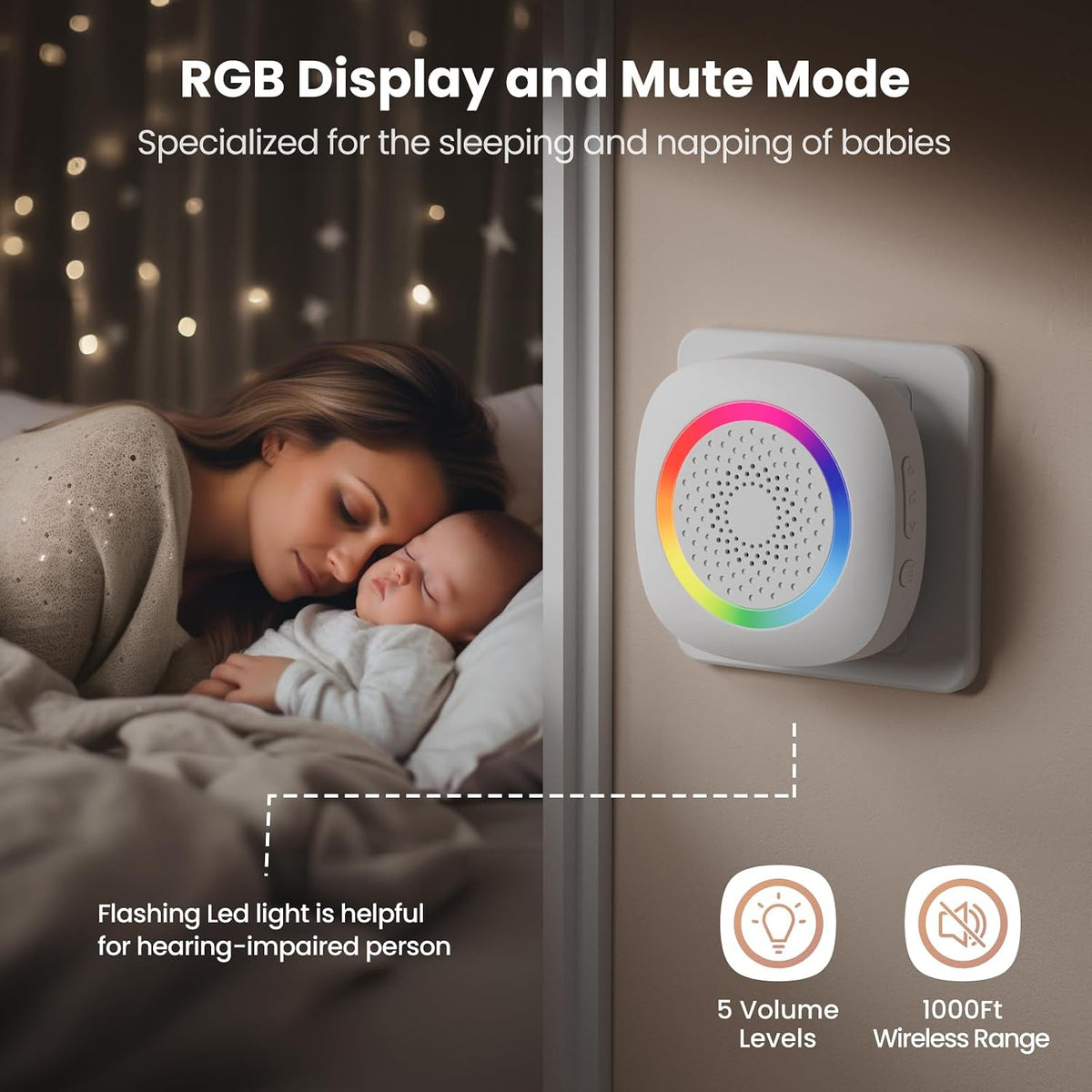 TECKNET Wireless Motion Sensor Door Chime, Fast Detection PIR Entry Alert(5S Interval Alarm) with 61 Chimes, 5 Volume Levels, RGB Light Indicator, Easy Install for Business, Home, Elderly, Visitors