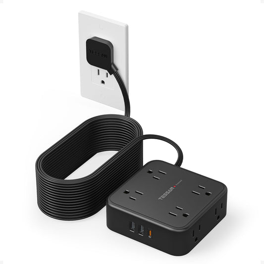 TESSAN Surge Protector Power Strip with 900J Surge Protection, 25 Ft, Black