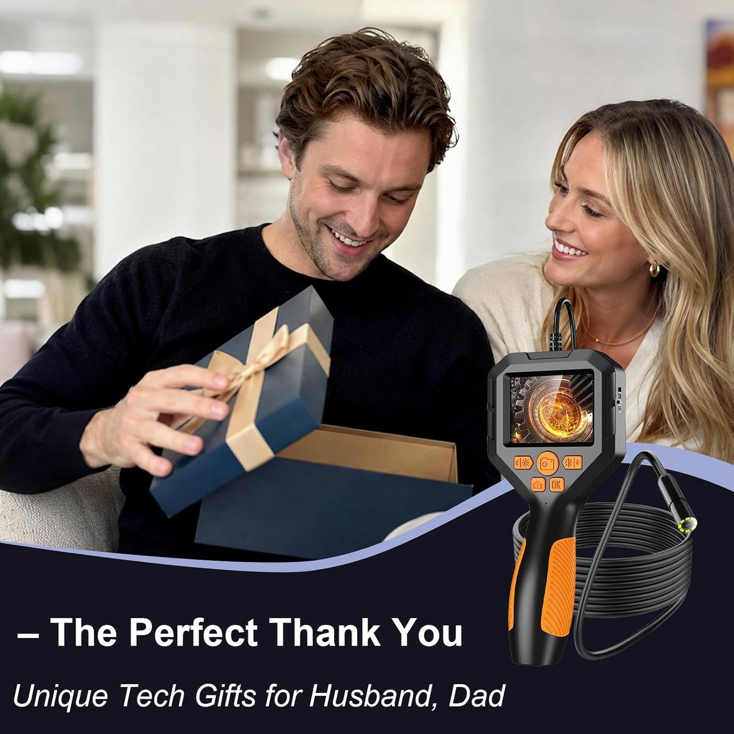 Unique Tech Gift for Men,HD Borescope Camera with Light | 1080P HD 2.8" IPS, 6.5ft snake, 8 LEDs, IP68. For pipes/engines. Gift for men, dad, teens. 32GB card