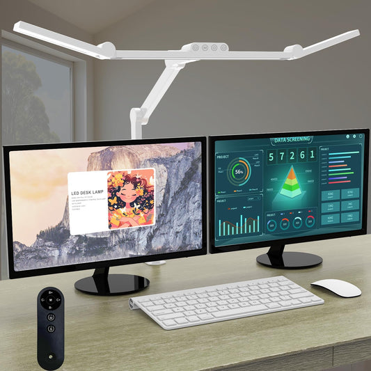Architect Desk Lamp with Clamp, Led Desk Lamp for Home Office with Remote Control, 24W Bright Dimmable Computer Light with Atmosphere Lighting Adjustable Table Light(Remote)