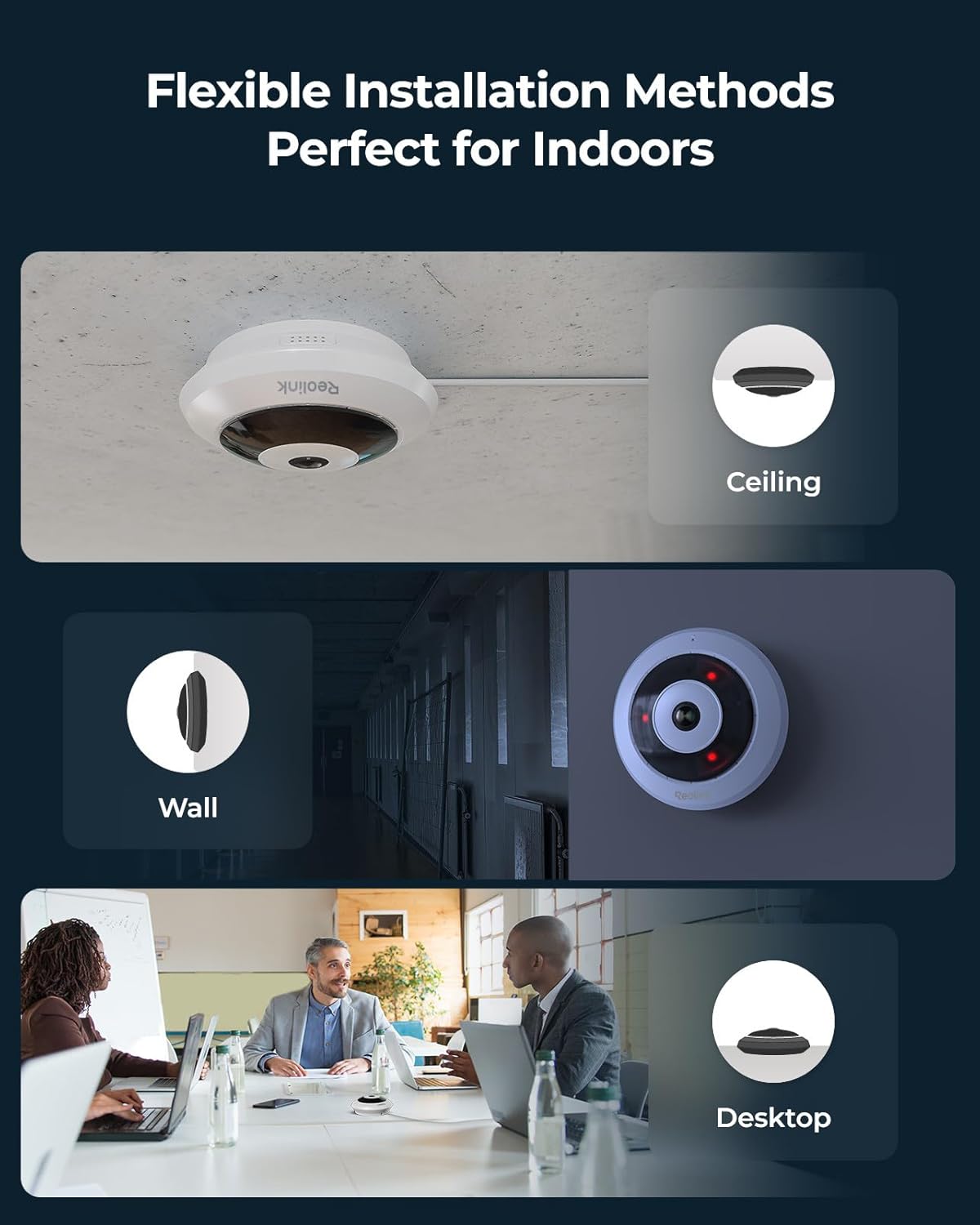 REOLINK PoE Fisheye Camera FE-P(White), 6MP 360° Multiple Panoramic Views | Smart Human Detection, Two Way Talk, Ceiling/Wall/Desk Mount, Display for Home Office Security Surveillance