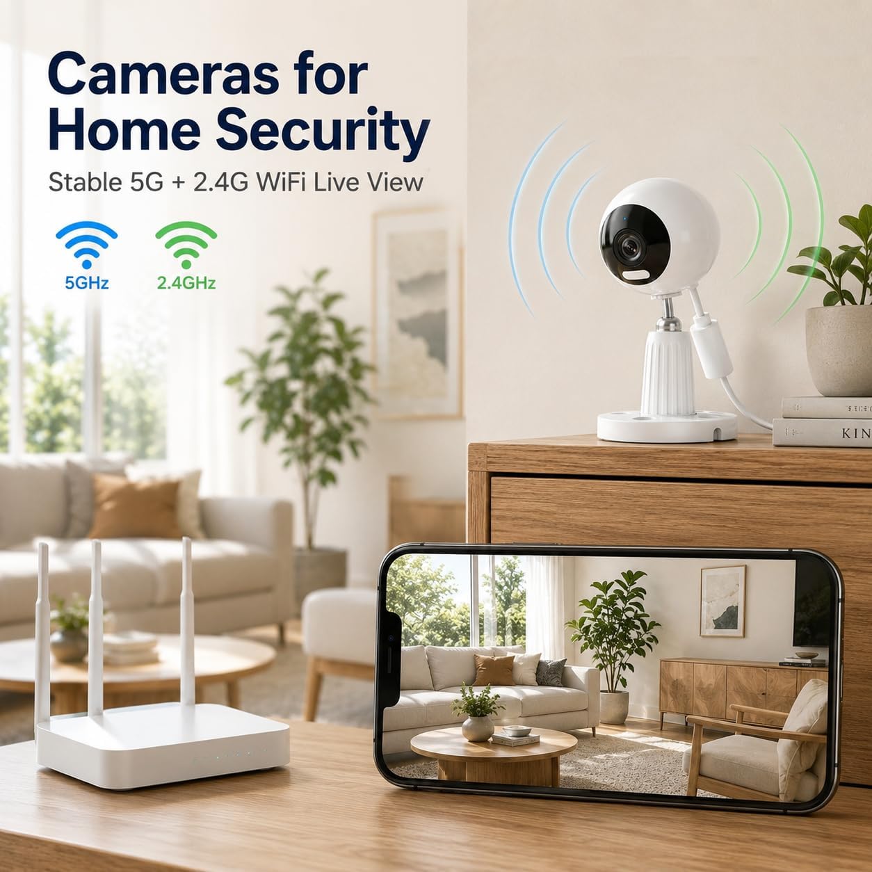3MP Cameras for Home Security, Outdoor Indoor Camera for Baby Monitor/Dog/Elder, Motion Detection, Color Night Vision, 5G/2.4G WiFi, 2-Way Audio, Plug-in, SD/Cloud Storage, 2 Pack