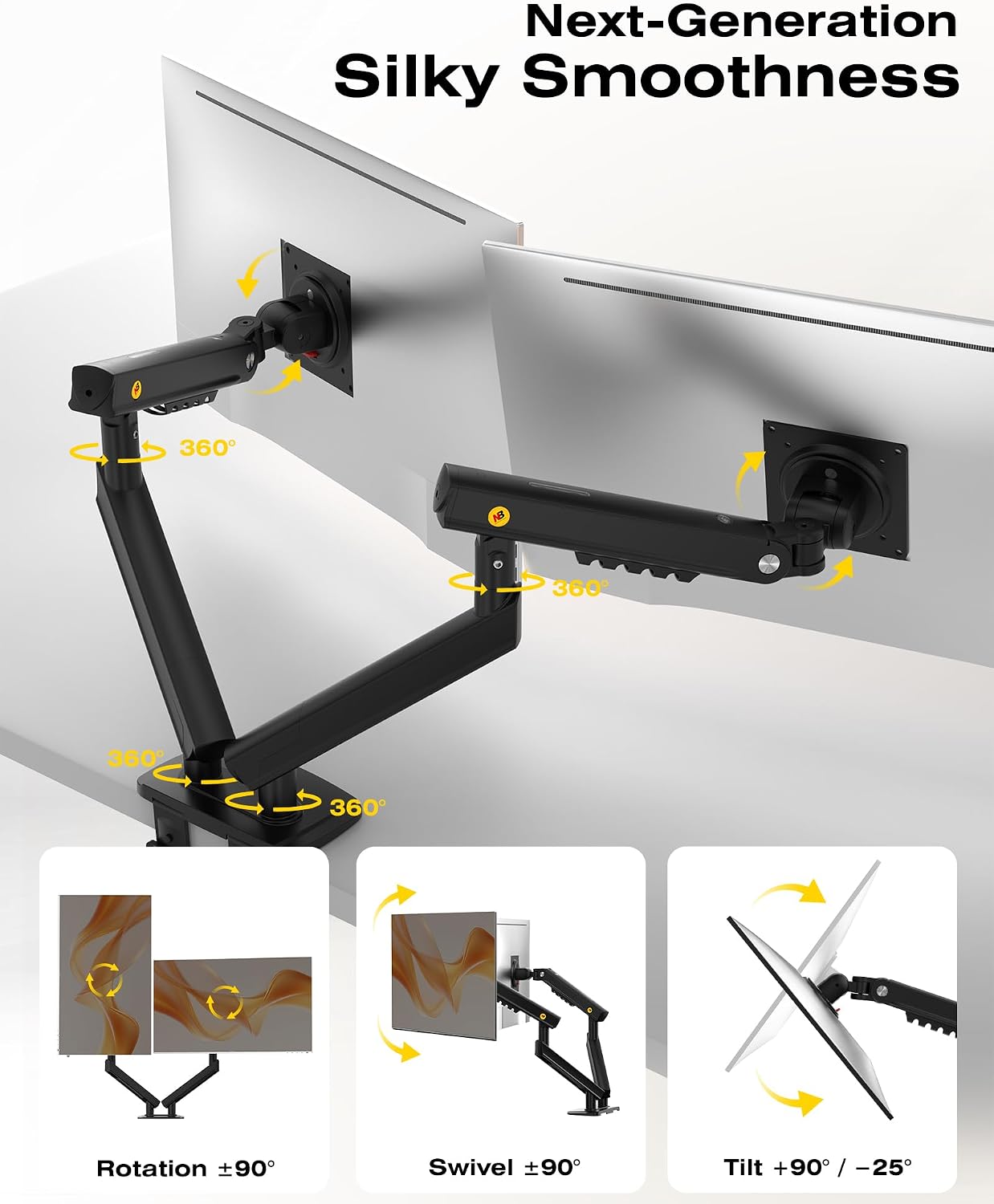 NB SmooVex™ Dual Monitor Mount, Dual Monitor Stand fits up to 32 Inch, Mechanical Spring Monitor Arm, VESA 75/100 mm, Model-A5C (Black)