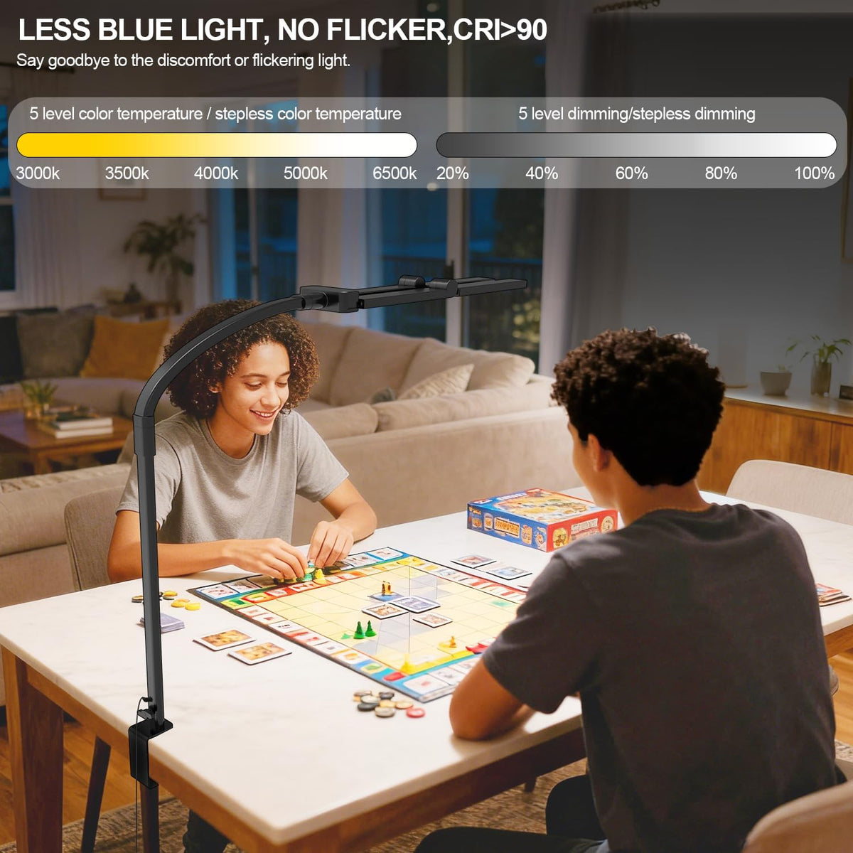 24W Bright Led Desk Lamp with Remote, 1500LM Architect Desk Light for Home Office with 4 Adjustable Light Bars & Clamp, Gooseneck Tall Drafting Table Lighting for Computer Monitor Hobby Puzzle