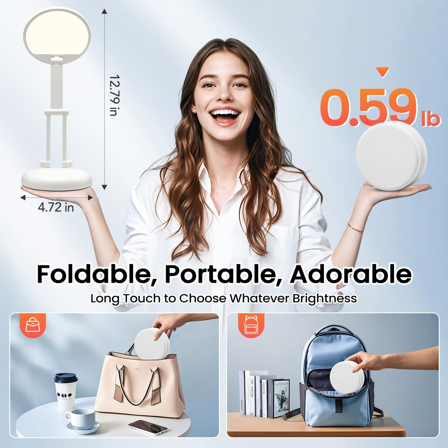 One Fire Rechargeable Table Lamp, 3600mAh Battery Operated lamp, Portable | Cordless, 10 Brightness, Small Size, Foldable Design, 6-288h Endurance, Touch Control, Reading, Travel,Office,Nail,Emergency