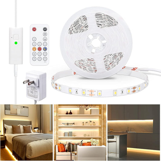 WOBANE 16.4ft Warm White LED Strip with RF Remote,Dimmable Tape Lights