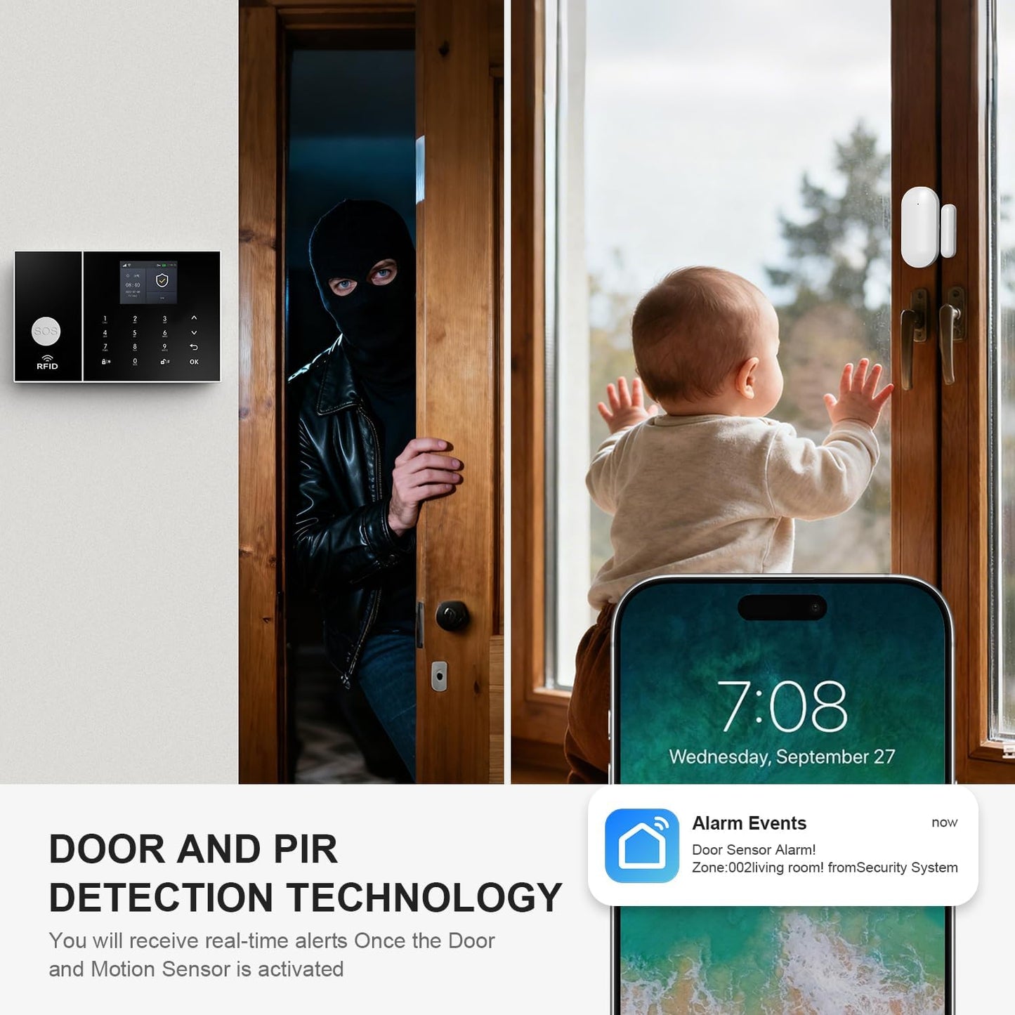 PGST WiFi Alarm System for Home Security,DIY Door Alarm Sensors,Tuya App Remote Control,Compatible with Alexa&Google for Villa,Apartment,Cabage,No Contract Fee