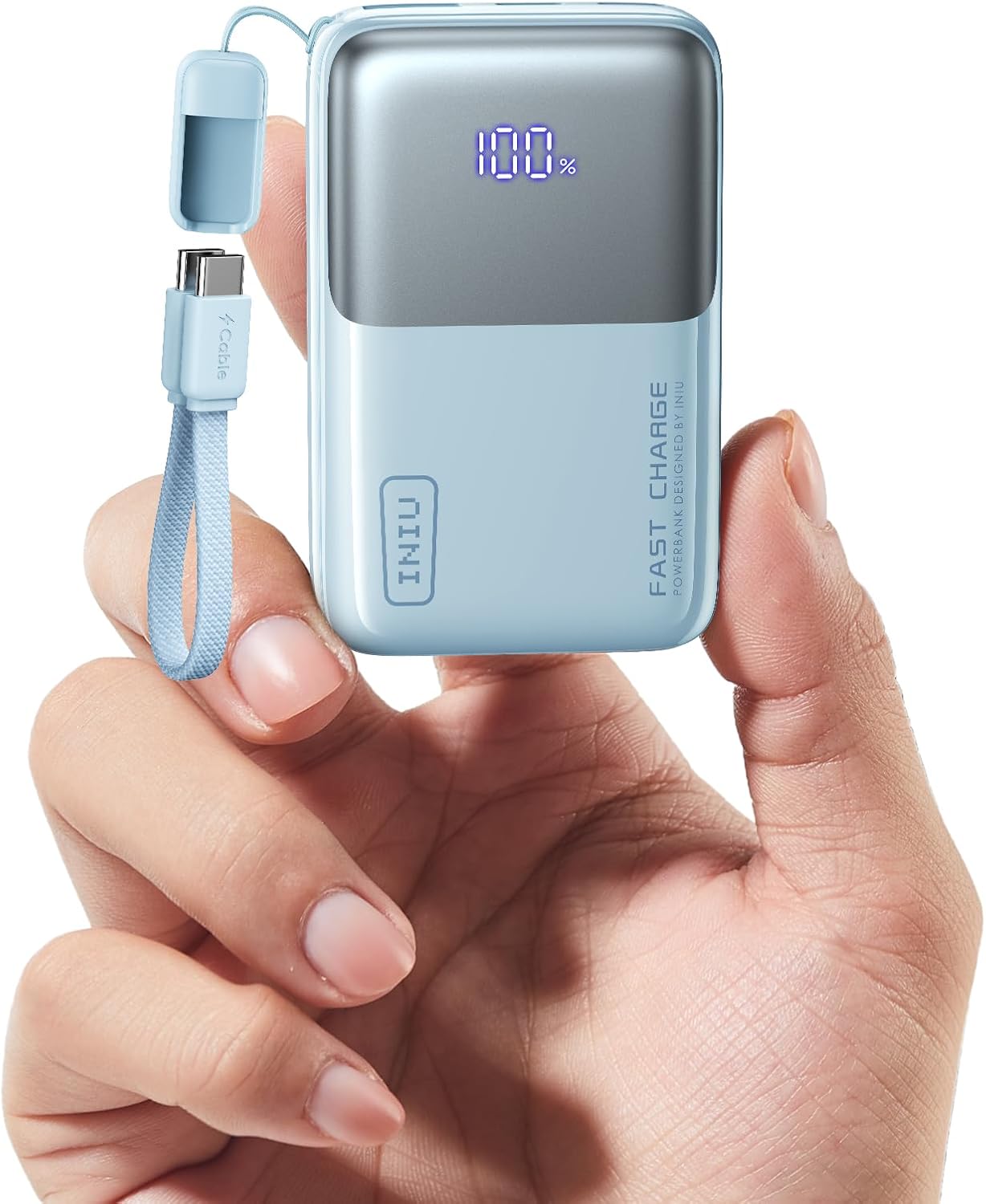 INIU Portable Charger, Ultra Mini 10000mAh 45W Fast Charging Power Bank | Flight-Safe, USB-C Cable, Travel Essential, 45W Battery Phone Pack for iPhone 17 16 Samsung S26 Google iPad etc, Light Blue