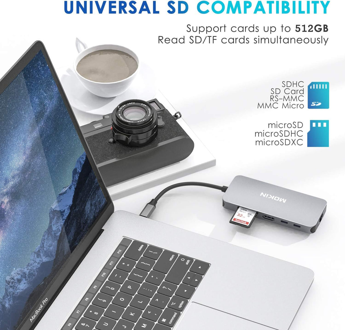 MOKiN USB C Hub HDMI Adapter Dongle for MacBook/Dell/Lenovo/HP Laptop | 4K@60HZ HDMI, 2*USB A 3.0/USB A 2.0/USB C 3.0/Ethernet Port/USB C Charging Port/SD/microSD Card Reader