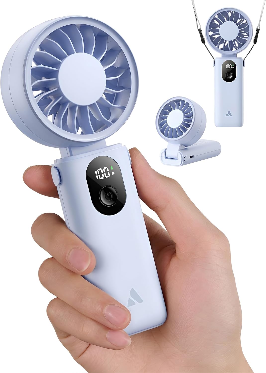 Aecooly Mighty Portable Handheld Fan | 20H Max Cooling | 3 Flexible Modes | 5 Speeds Wind | Battery Level Display | USB Rechargeable Mini Personal Battery Powered, Gifts for Women, Travel -Blue