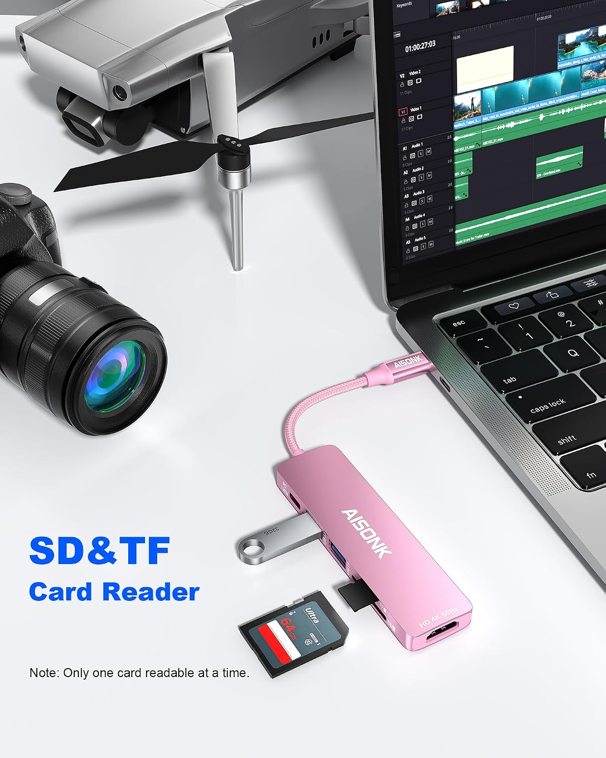USB C Hub, 4K@60Hz C to HDTV Multiport Hub Adapter, 100W PD, 10Gb/s USB 3.2