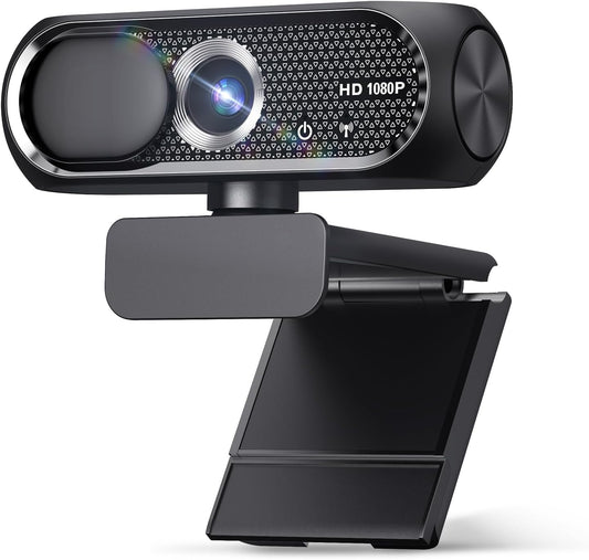1080P HD Webcam with Microphone, Privacy Cover, Wide-Angle Lens, Plug & Play USB Webcam for Laptop, Desktop, PC, Mac, Zoom, Skype (Deep Black)