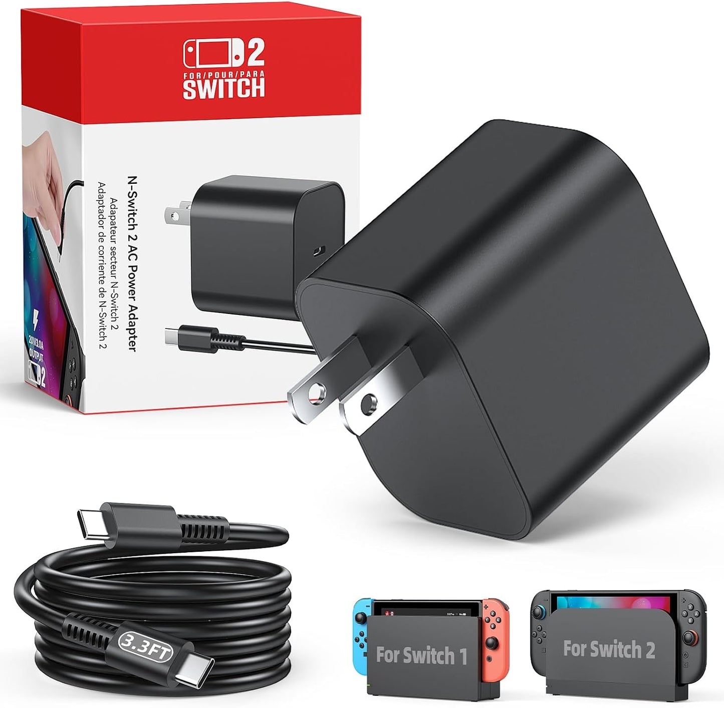 Switch 2 Charger - 60W AC Adapter for Nintendo Switch/OLED/Lite & Steam Deck/OLED, 5FT Charging Cable, Support 4K TV Dock Mode, Power Supply 20V/3A Fast Cord - Original Quality, Xbox 360 Console