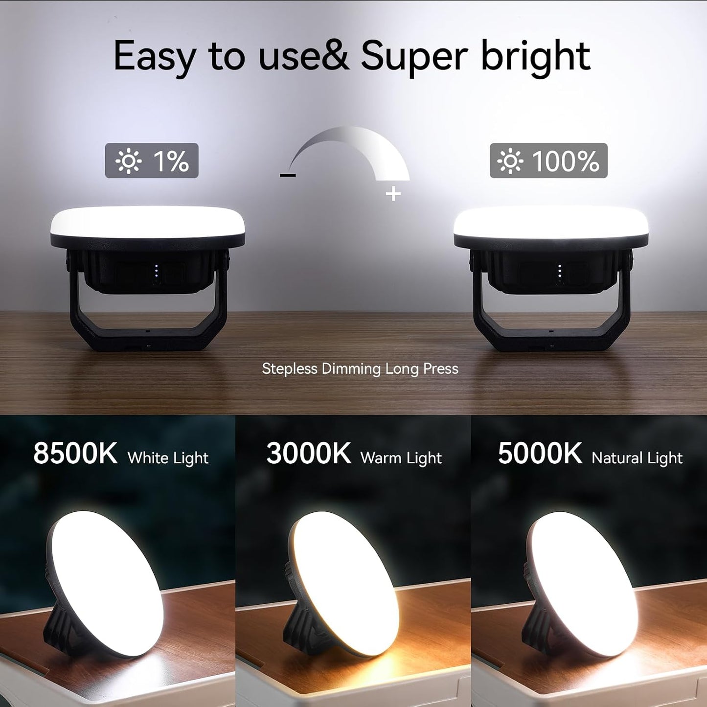 VAVOFO 30W 3000LM LED Camping Lantern Rechargeable, 3 Lighting Modes, 7200mAh Camping Lights ,IP65 Waterproof Flashlight , Portable Tent Light with Magnetic Base for Emergencies, Power Outages(Black)