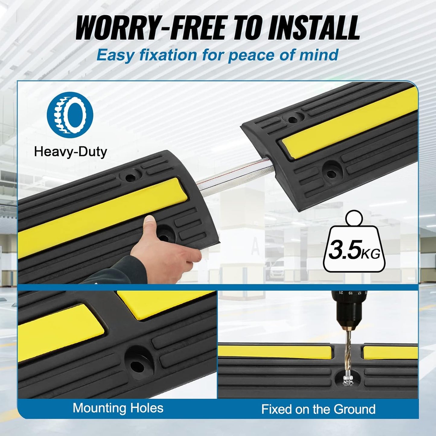 VEVOR 3.28 ft Cable Protector Ramp, 4 Pack of 1 Channel, 18000 lbs/axle Capacity Heavy Duty Rubber Speed Bumps, Floor Cord Cable Protector Wire Cover, for Residential Areas, Private Garages, Gardens