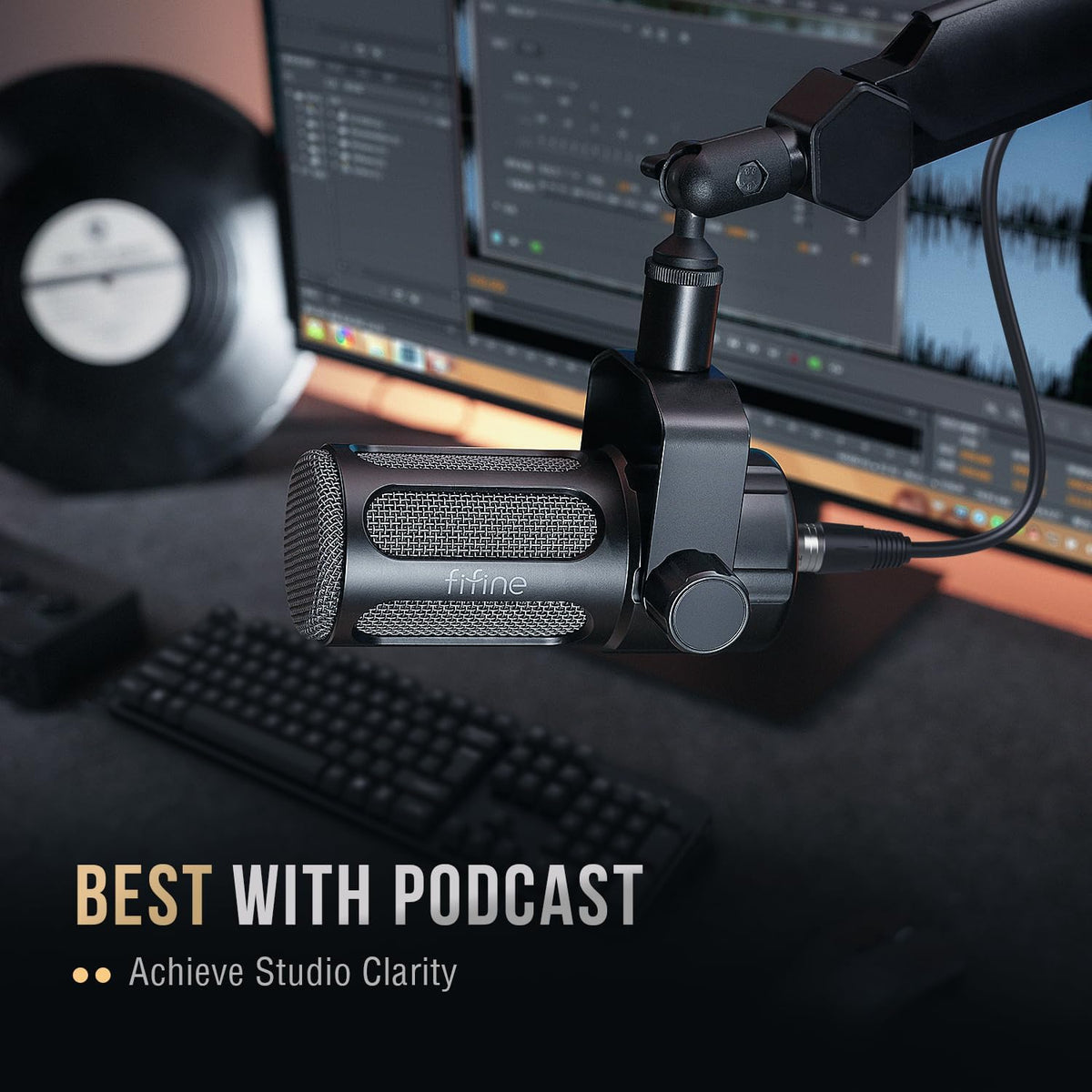 FIFINE AmpliTank TANK1 XLR Dynamic Microphone for Vocal Recording Podcast | Studio Microphone, Mid-Boost, Low-Cut Filter, Compatible with Mixer/Audio Interface, for Broadcast, Voice-Over, All Metal