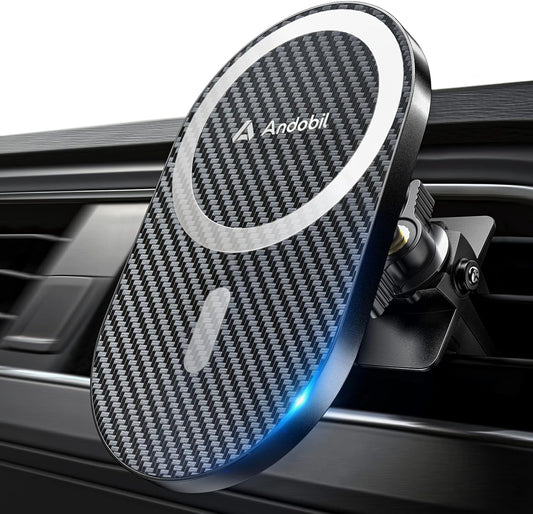 andobil Upgraded for Magsafe Car Mount Pro [Strongest Magnet, Big Phone Friendly] 360° Rotation Magnetic Phone Holder for Car Vent for iPhone 17 Pro Max 16/15/14/13/12 Samsung S26/S25 (Carbon Fiber)