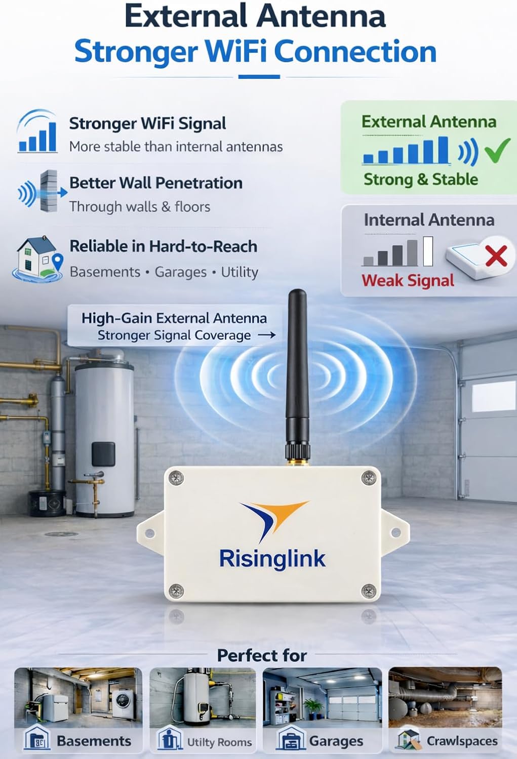 WiFi Water Leak Detector with 6.5 ft Sensing Cable, Whole-Area Leak Detection, Text Message, Email & Audible Alerts, Battery Powered