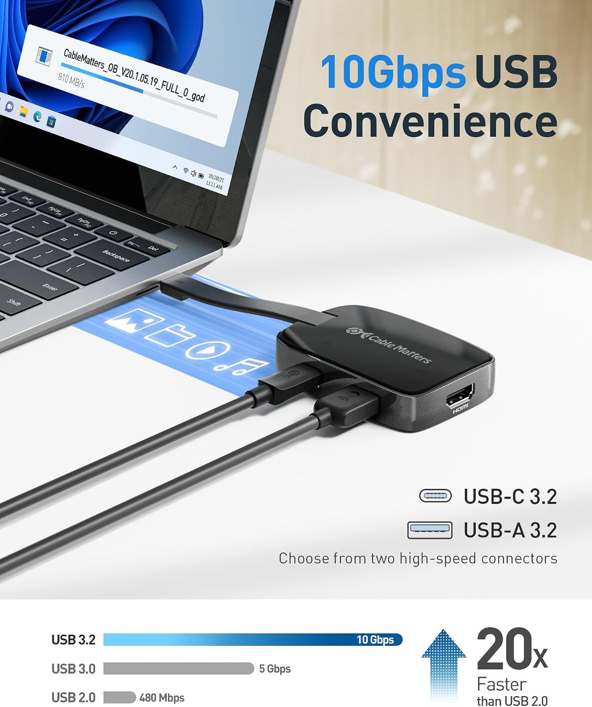 Cable Matters 4-in-1 USB C Hub, HDMI 4K@60Hz, 100W Charging