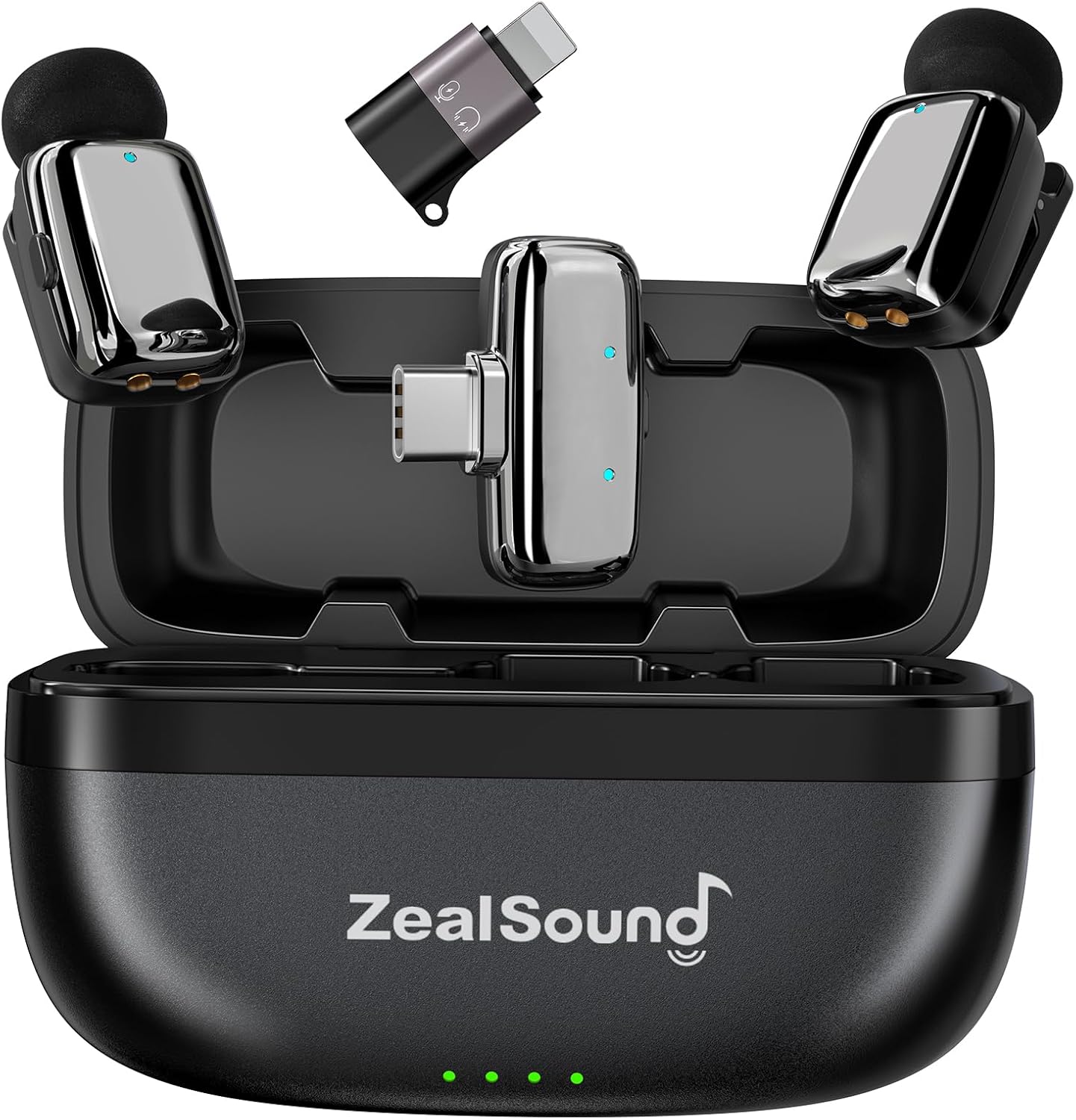 ZealSound Mini Wireless Lavalier Microphone for iPhone iPad Android, Dual Channel Wireless Microphones with Noise Cancellation, Mute & Volume Control, 33H Battery Case, USB-C & Lightning Plug & Play