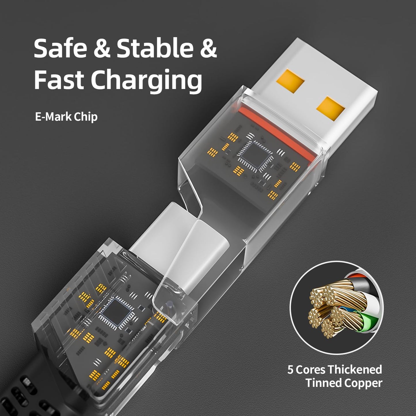 4 in 1 Multi Charging Cable Fast Charging 65W, USB C Cable with E-Mark Chip | Multiple iPhone Charger Cord for iPhone 17-12/Pad/Android/Tablets and More, Carplay Cable, Travel Essentials - 4FT