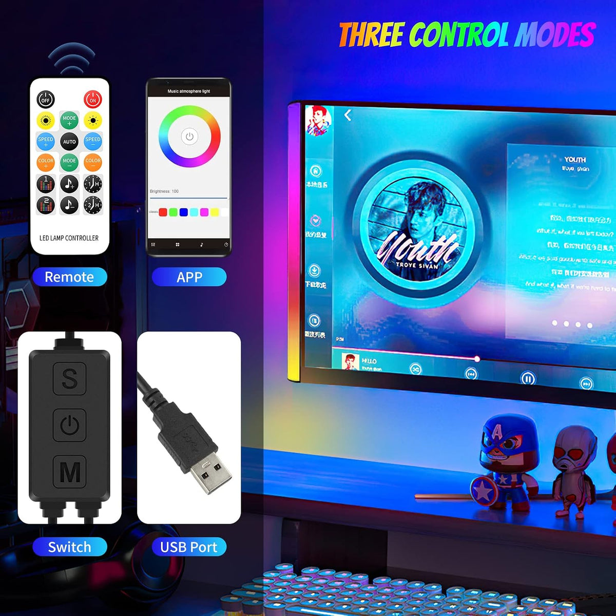 RGB Under Monitor Light Bar, 30cm