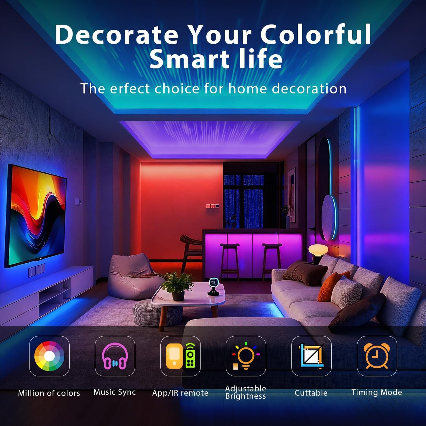 DAYBETTER LED Strip Lights 150 ft, Smart LED Lights for Bedroom, Bluetooth Led Light Strips with Remote, App Control, DIY Colors, RGB Color Changing LED Strip Lighting Music Sync, Party, Room Decor