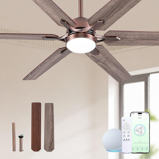 52" Smart Bronze Ceiling Fan with Light and Alexa Control in Indoor Space | Alexa/APP Controls,Quiet Reversible DC motor,Up to 6064CFM High Airflow,Dimmable,Timer,Dual Finish 6 Blades for Living room