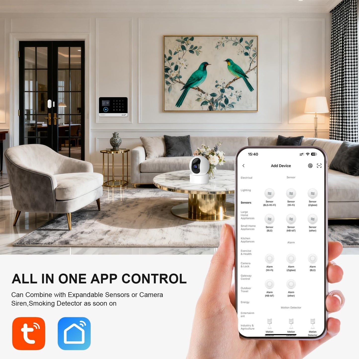 LWOHSI Home Alarm System with LCD Screen,Wireless Home Security Systems with Door Window/Motion Sensors,Loud Siren,GSM 4G /SMS/Tuya APP Alerts,Compatible with Alexa and Google,NO Monthly Fees