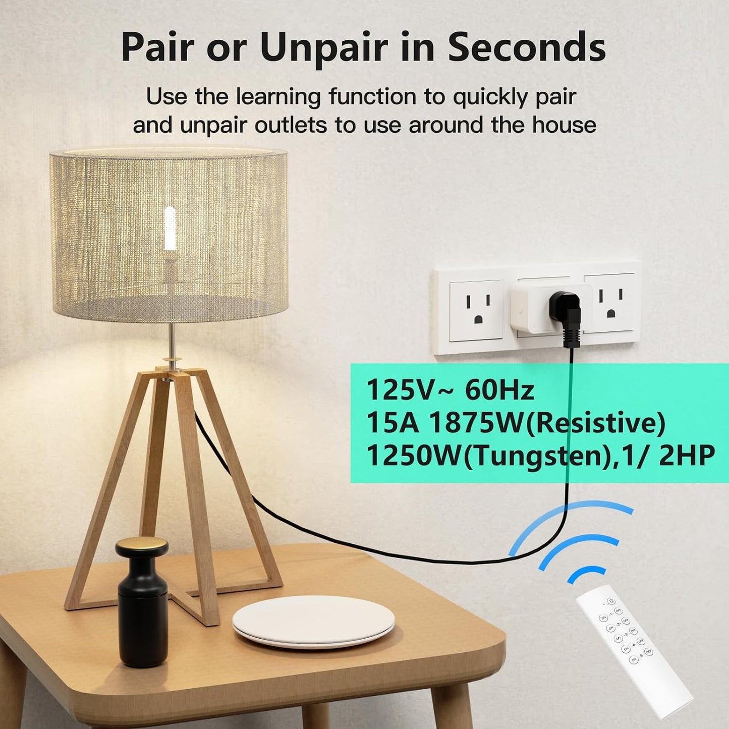 G-Homa Remote Control Outlet, Wireless Electrical Outlets Switch Plug for Household Appliances, Christmas Lights, 100FT Long Range, Learning Code, 1875W/15A, FCC & ETL Listed (5 Sockets+2 Remotes)