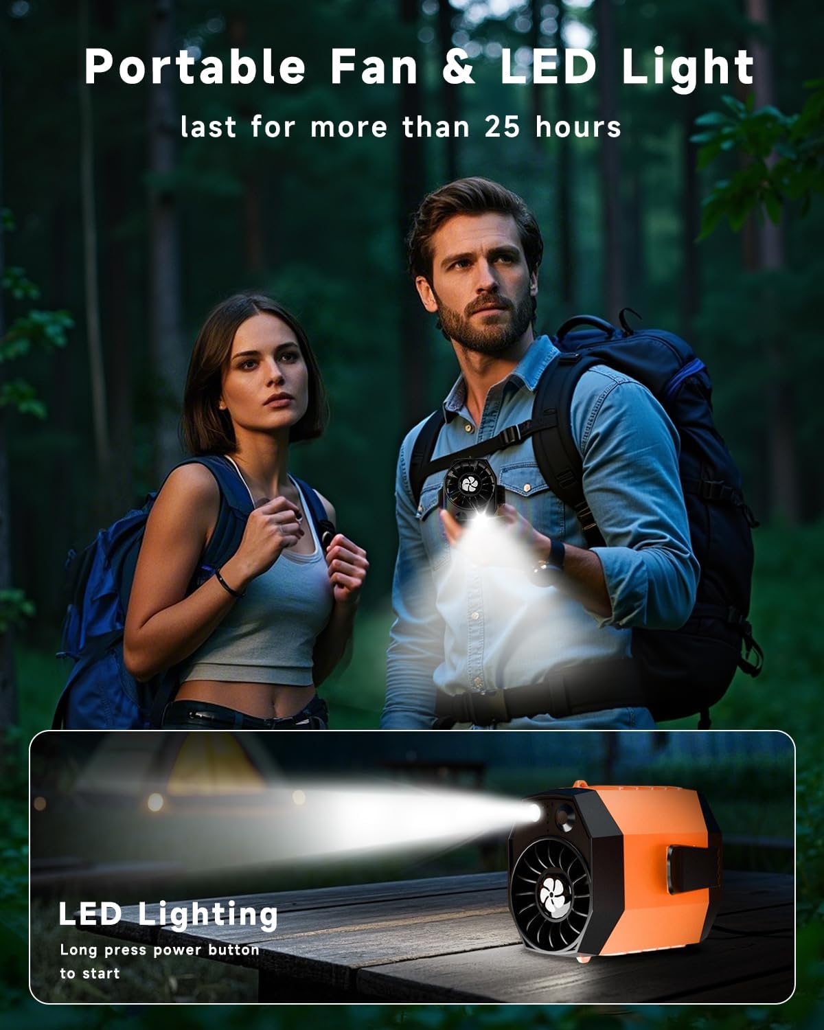 JKBOOM Portable Waist Fan, 9200RPM High Speed Wearable Fan, Mini Rechargeable Personal Fan for Jobsite & Outdoor, 25H Runtime, 25dB Quiet, Belt Fan with LED Flashlight for Men, Orange