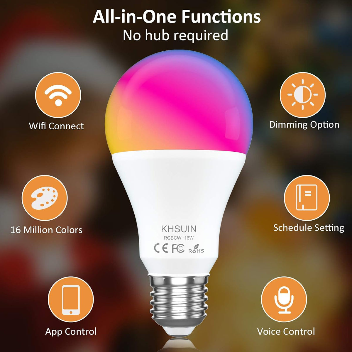 Smart Alexa Light Bulb,16W 150W Equivalent 1600 Lumens Ultra Bright E26 A19 Led Full Color Changing WiFi Light Bulb,Smart Bulb Work with Alexa,Google(No Hub Required),High Lumen Smart Light Bulbs