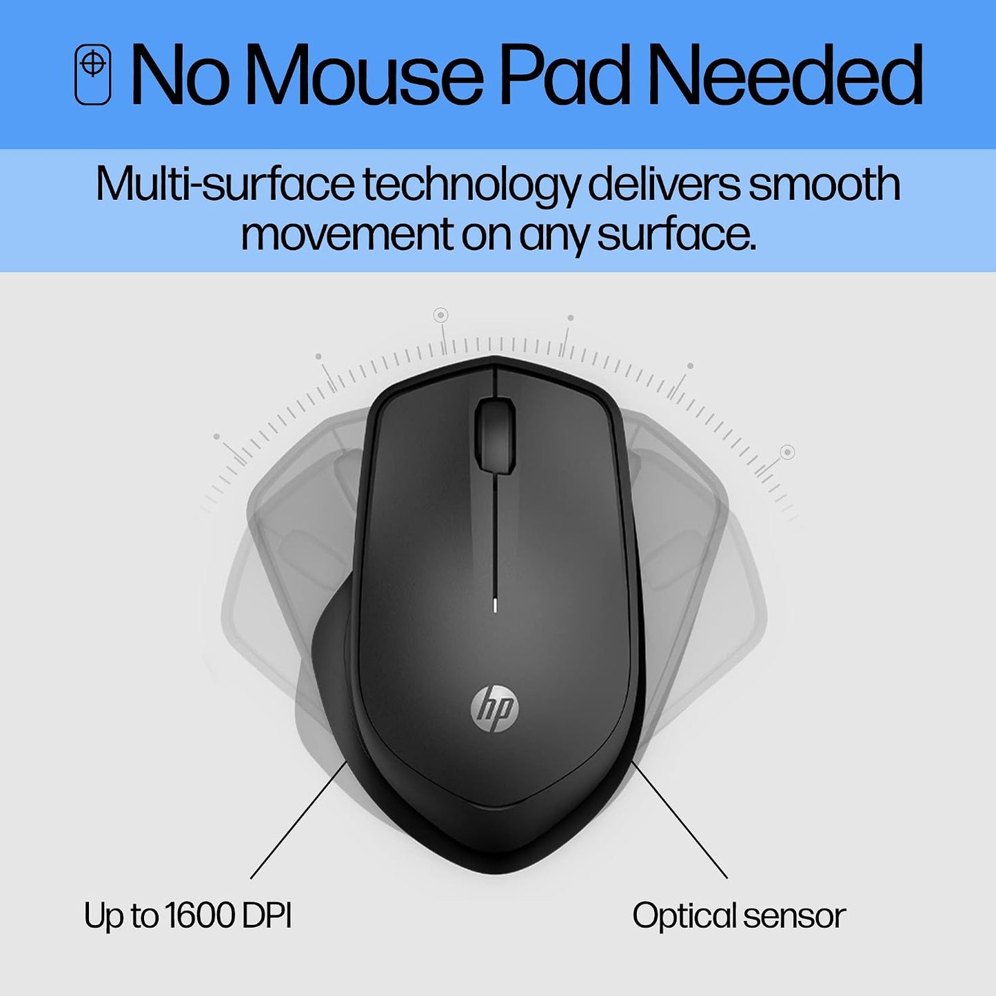 HP 280 Silent Wireless Mouse - Ergonomic, Right-Handed Design - 2.4GHz USB Wireless Connection - Multi-Surface Technology, 1600 DPI Optical Sensor - Win, Chrome, Mac OS - Up to 18-Month Battery Life