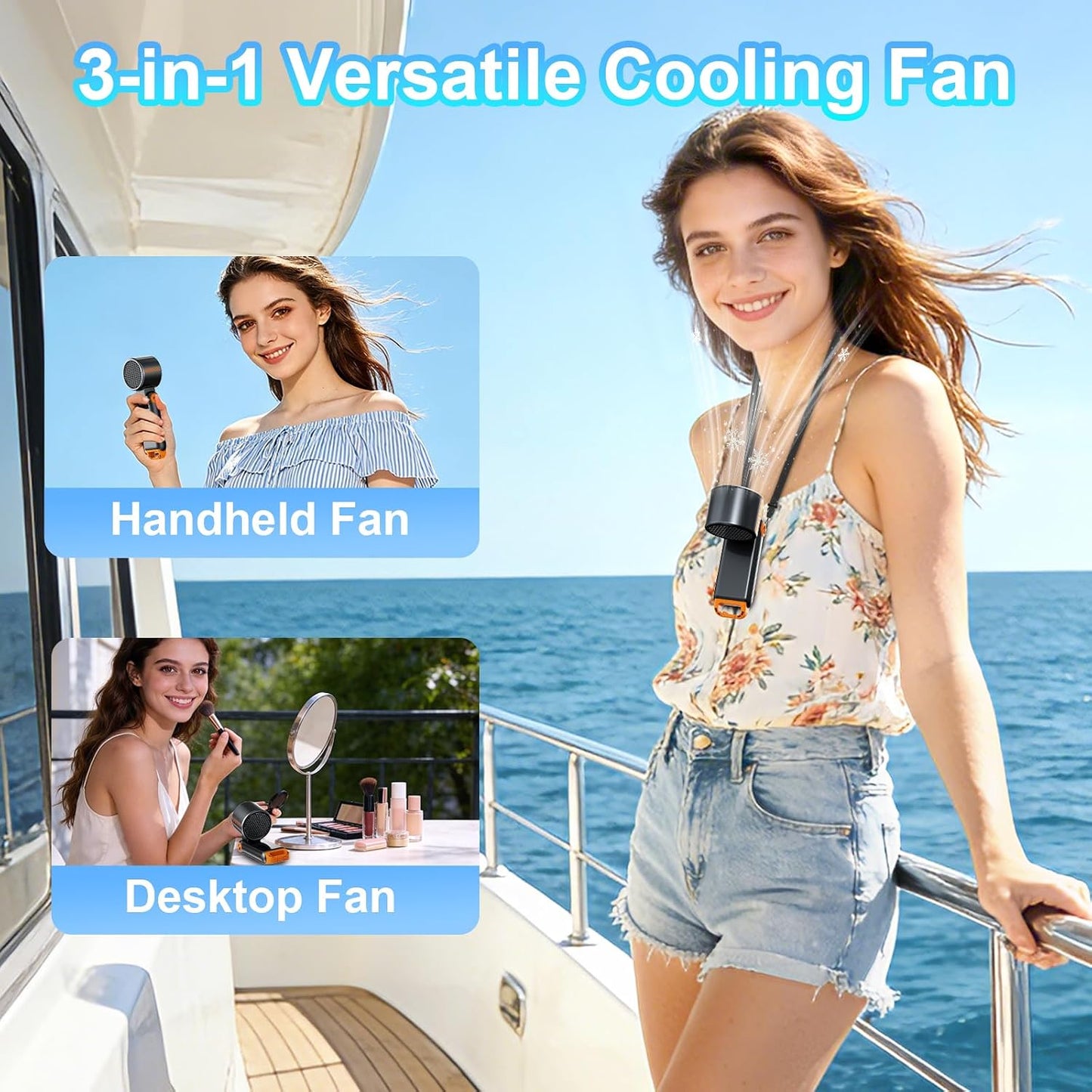 Portable Handheld Turbo Fan - [With Ice Cooling] 100 Speed Mini Personal Fan with Strong Airflow,Foldable 3 in 1 Rechargeable Hand Fans for Travel/Outdoor/Camping/Home/Office, Black