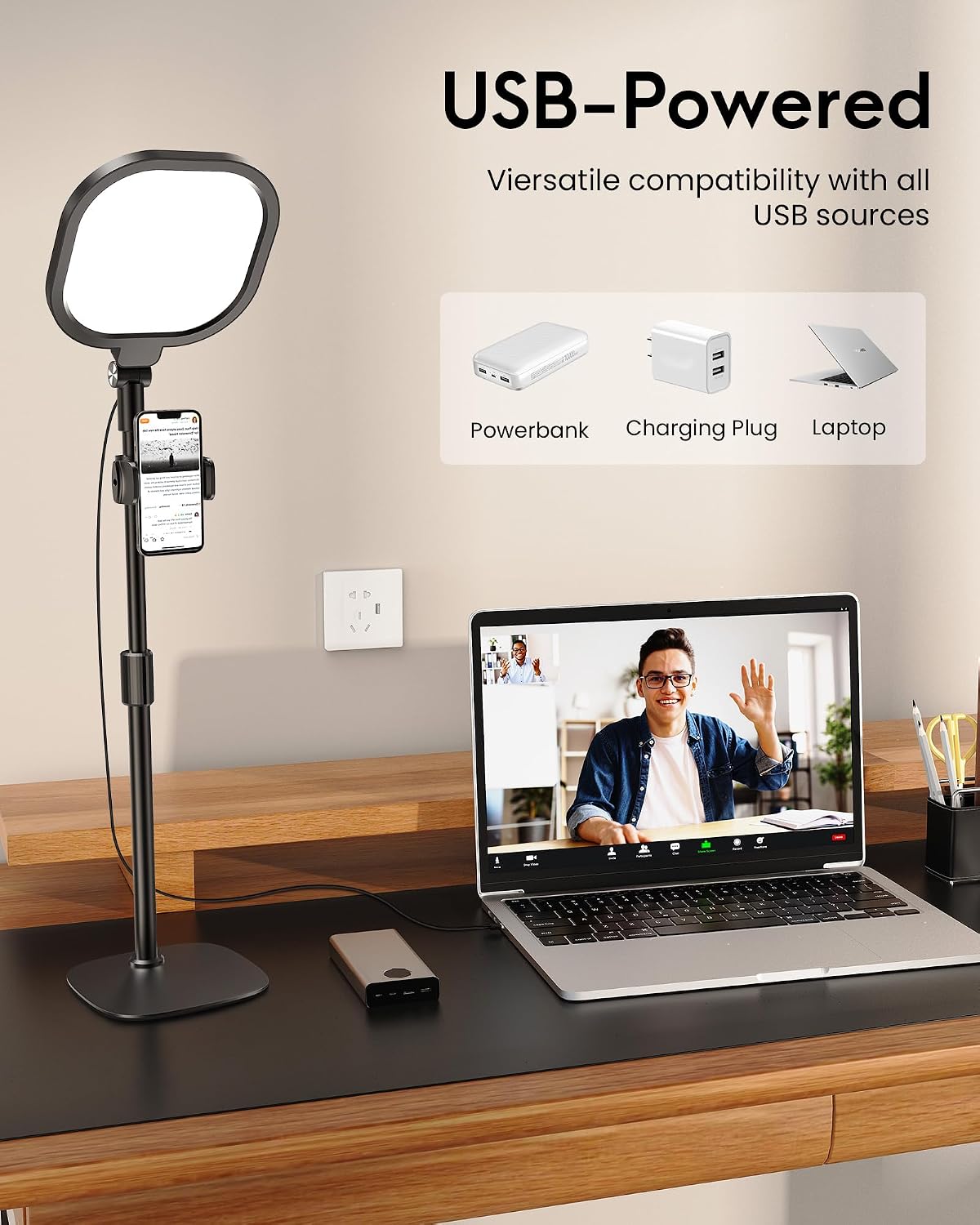 LitONES Video Conference Lighting for Zoom Meeting, Ring Light for Desk with Flexible Stand, 30 Light Modes Ring Light for Computer, Video Lights & Memory Func for Video Calls, Live Stream, Webcam